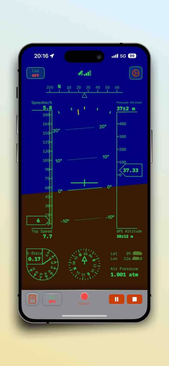 Tema Interfaccia HUD Aeronautica: Monitoraggio di Precisione con l'App SpeedX