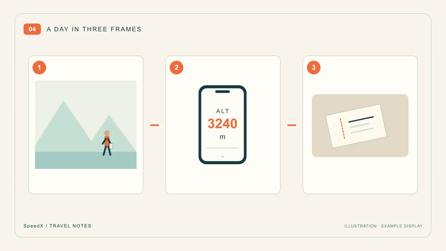 A Three-Photo Travel Journal: Place, Altitude and One Small Detail